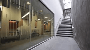 Frameless fixed glass panel detail